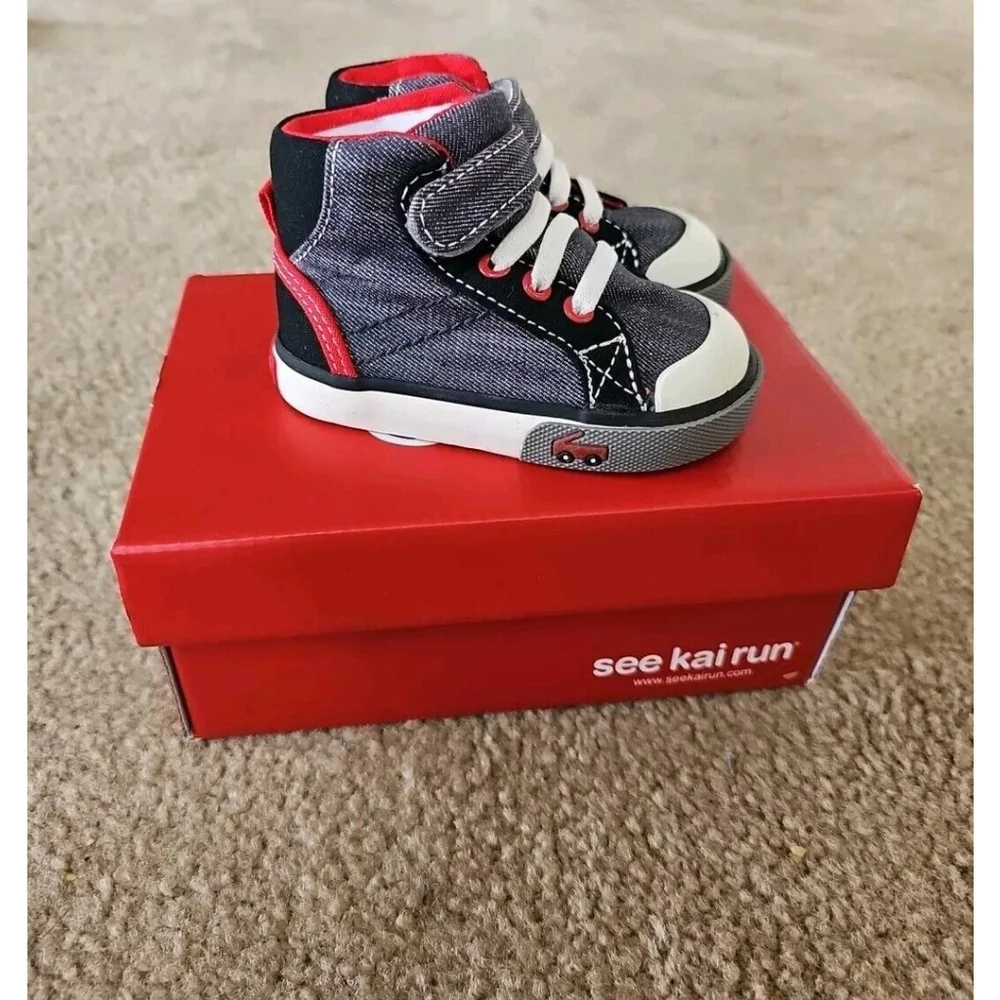See Kai Run Boys Dane High Top Sneakers Toddler Size 4 Gray Denim Black